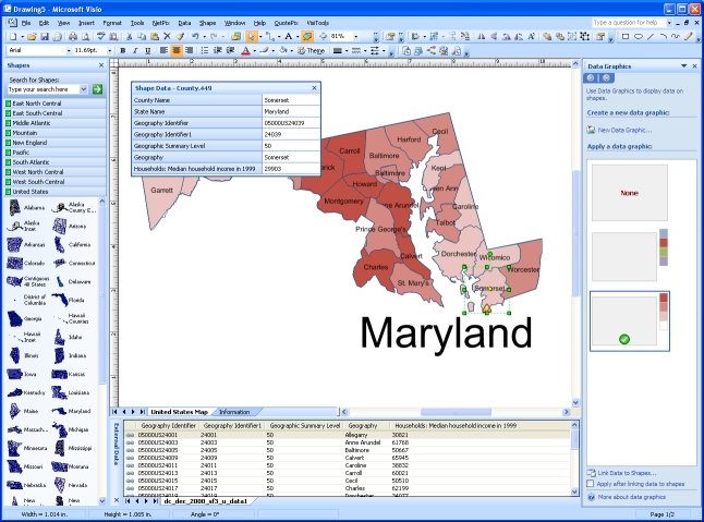 Maryland_MapShape_DataGraphic MapShape colored "by value" based on the linked data