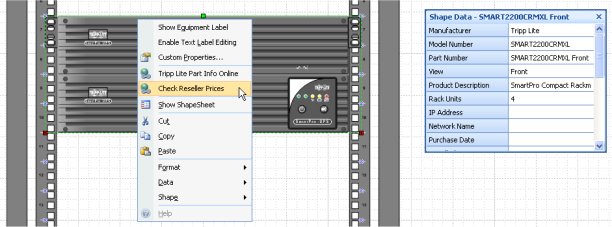 Visio ShapeLinks in Tripp Lite shapes Right click on the Visio shape to show ShapeLinks